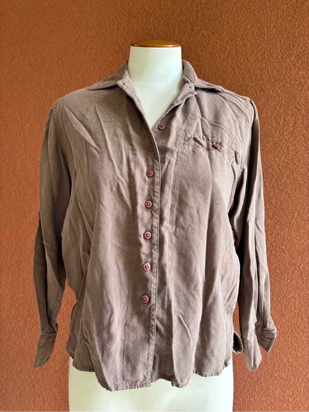 Raw Silk Casual Button-Down Shirt in Hazelnut